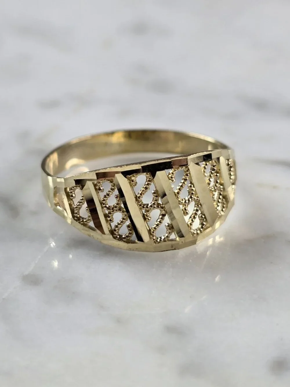 Womens 10K Yellow Gold Modernist Filigree Ring 1.3g E7938